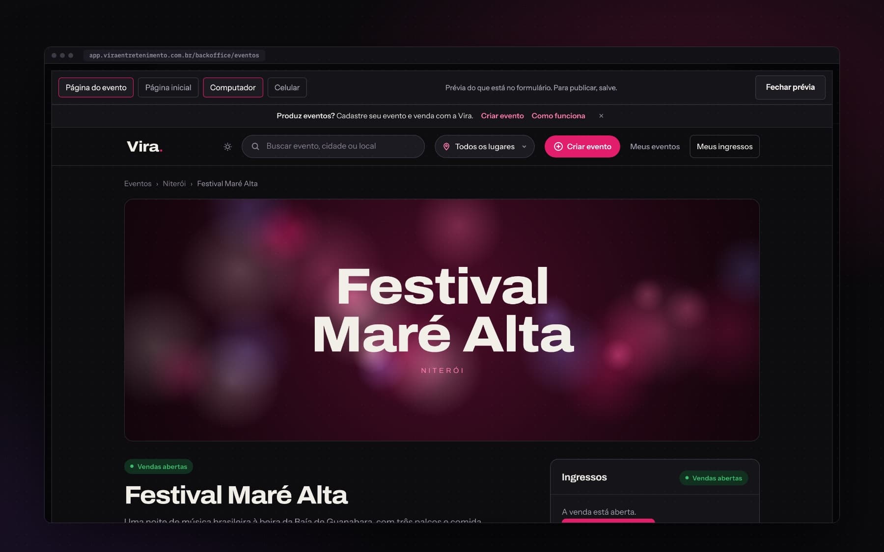 Preview on storefront: the real site in a frame inside the back office, updated with every keystroke, labelled as not yet published.