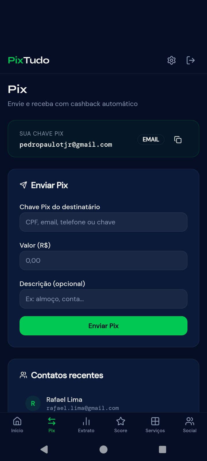 Pix — send with automatic cashback