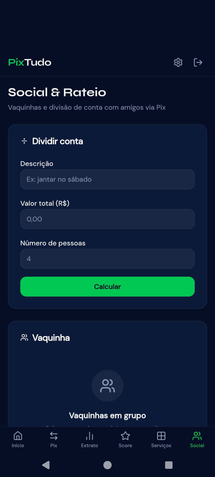 Social — split bills & group payments