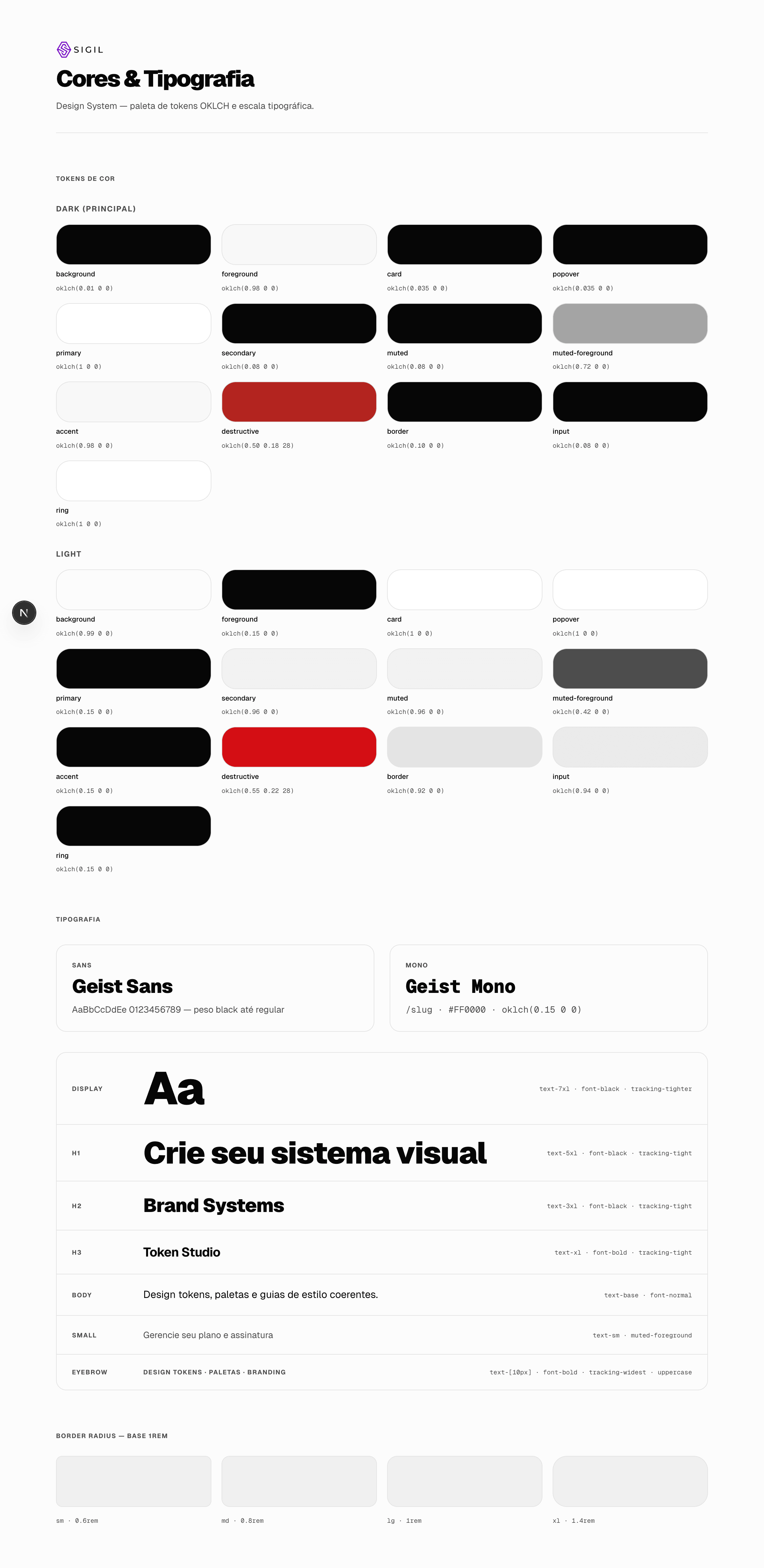 Color palette and typography (light theme).